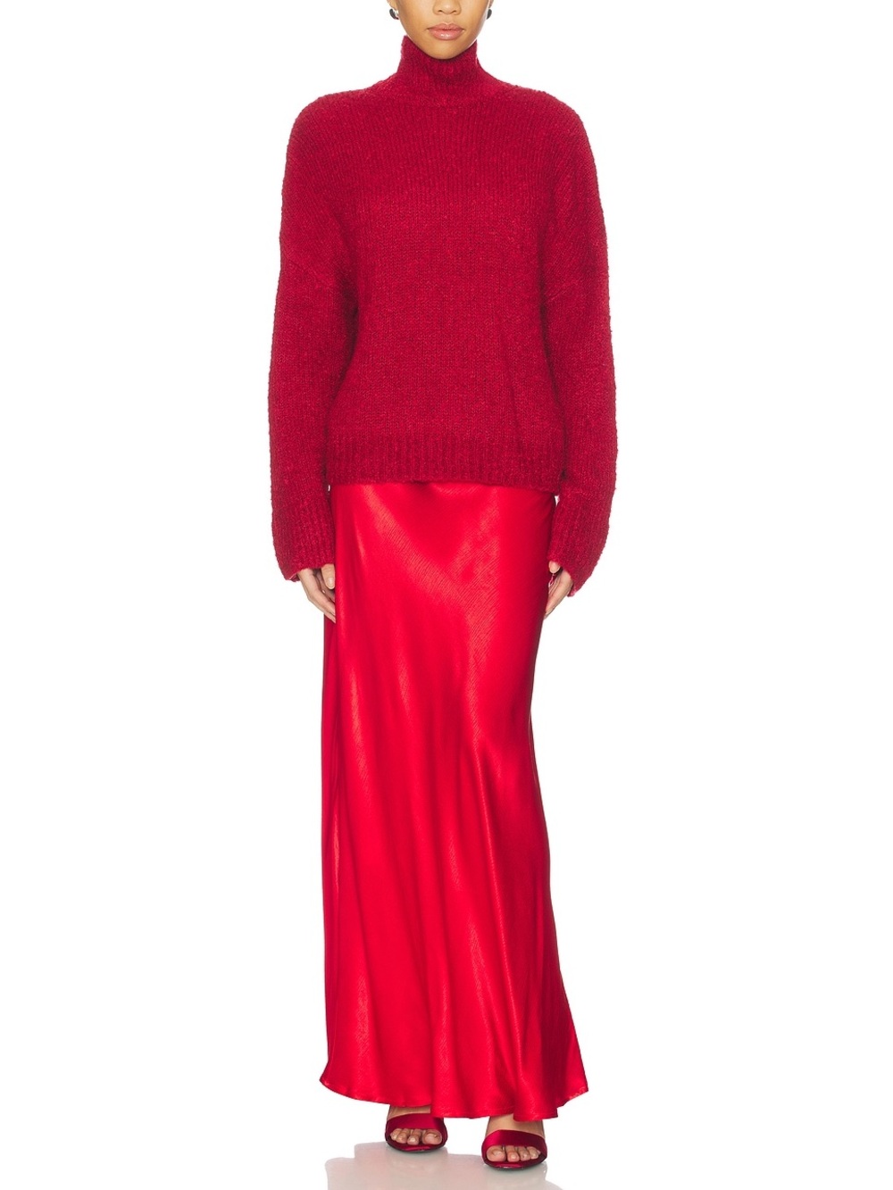 SOVERE Verse Combo Knit Dress Poppy XS Wool Turtleneck Satin Maxi NWT Holiday